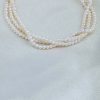 Tiny Freshwater Pearl Choker Necklace 3 Layered Thin