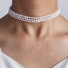 Tiny Freshwater Pearl Choker Necklace 3 Layered Thin