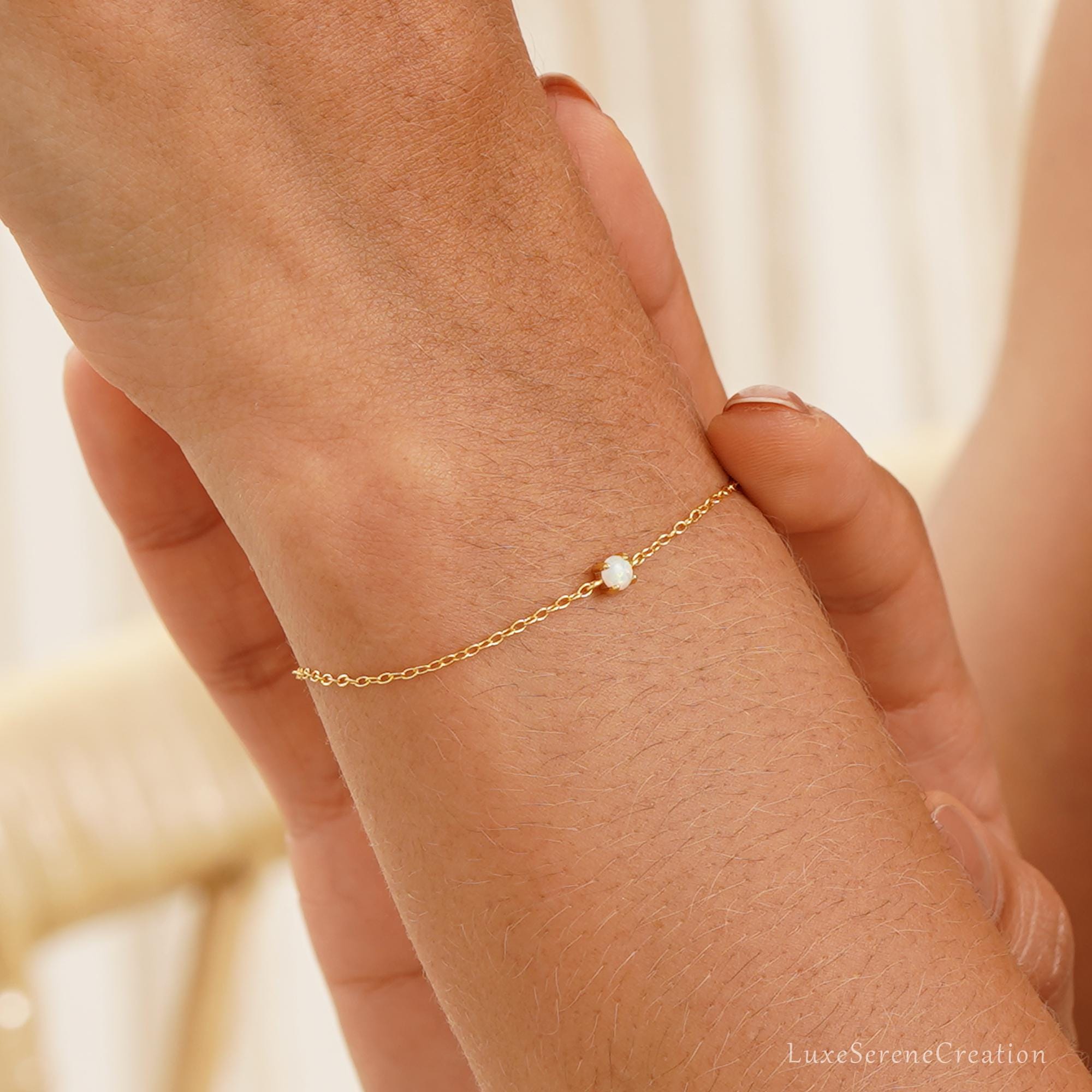 Single Opal Bracelet Sterling Silver Bead October Birthstone Single Opal Bracelet Sterling Silver Bead October Birthstone