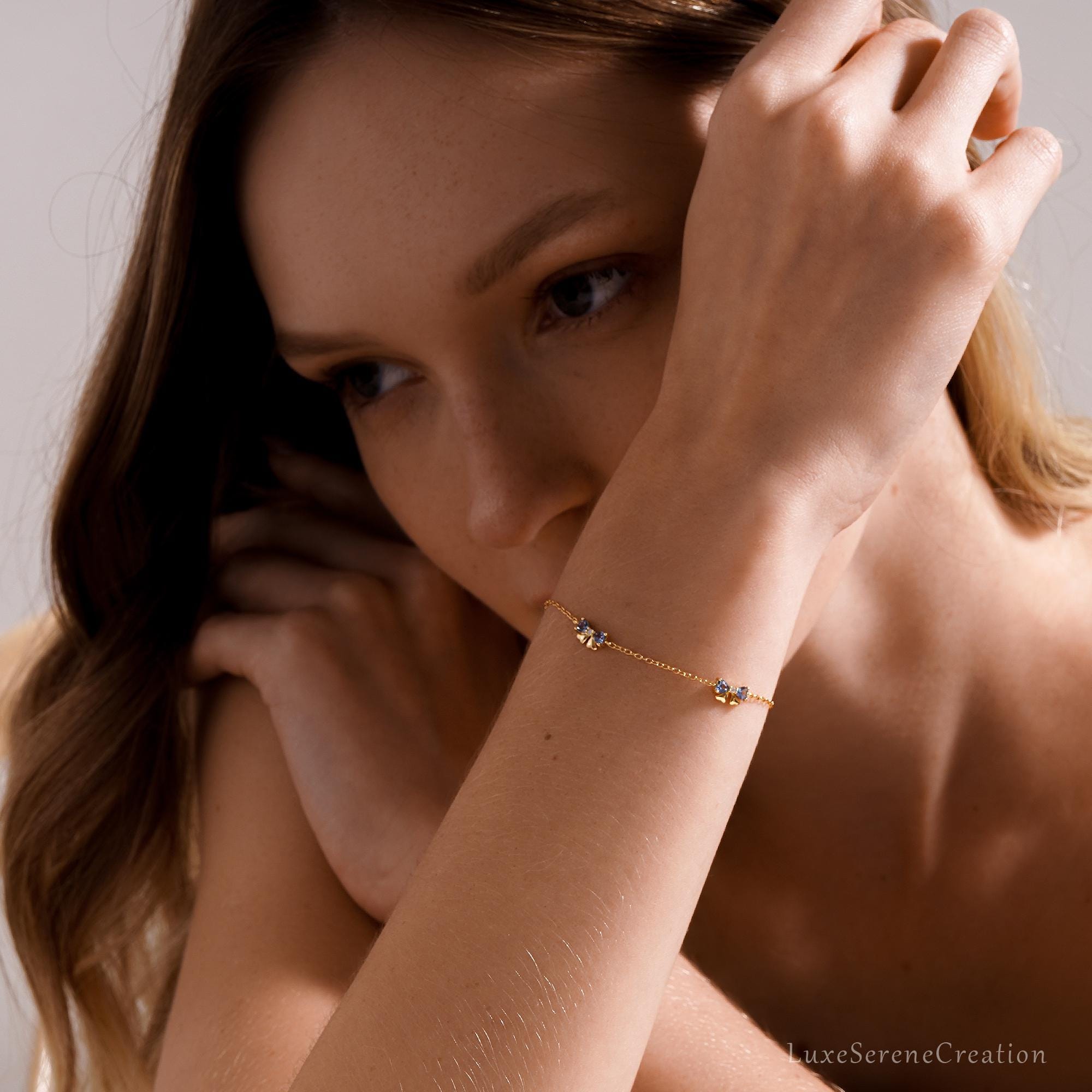 Dainty Bow Blue Diamond Bracelet Multi Sterling Silver Dainty Bow Blue Diamond Bracelet Multi Sterling Silver