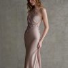 Elegant One Shoulder Ruched Satin Gown For Wedding
